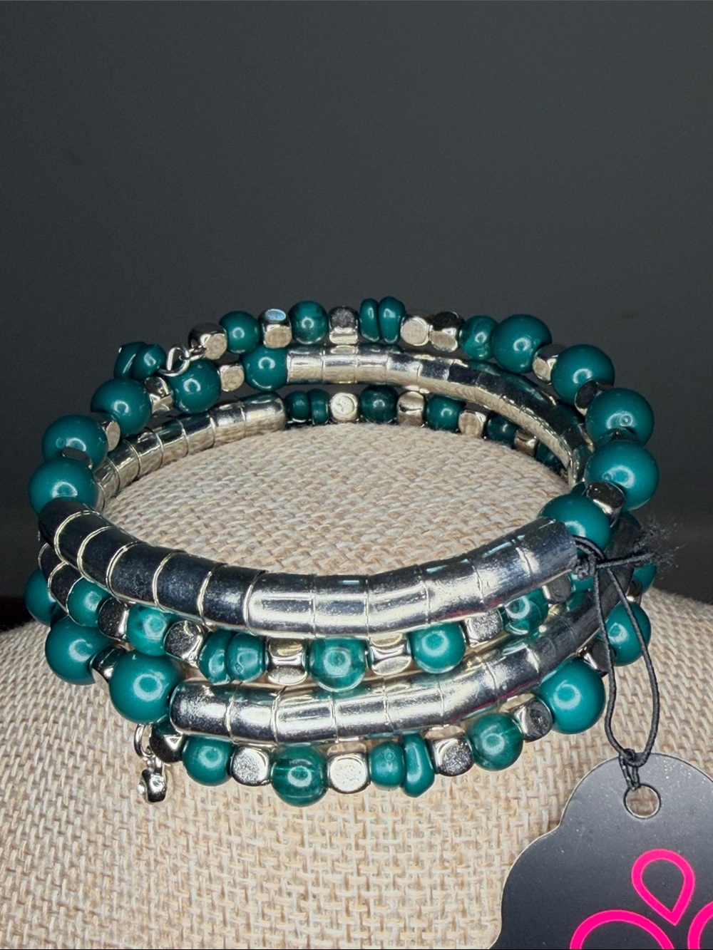 paparazzi Teal and Silver Multi-Strand Coil Bracelet